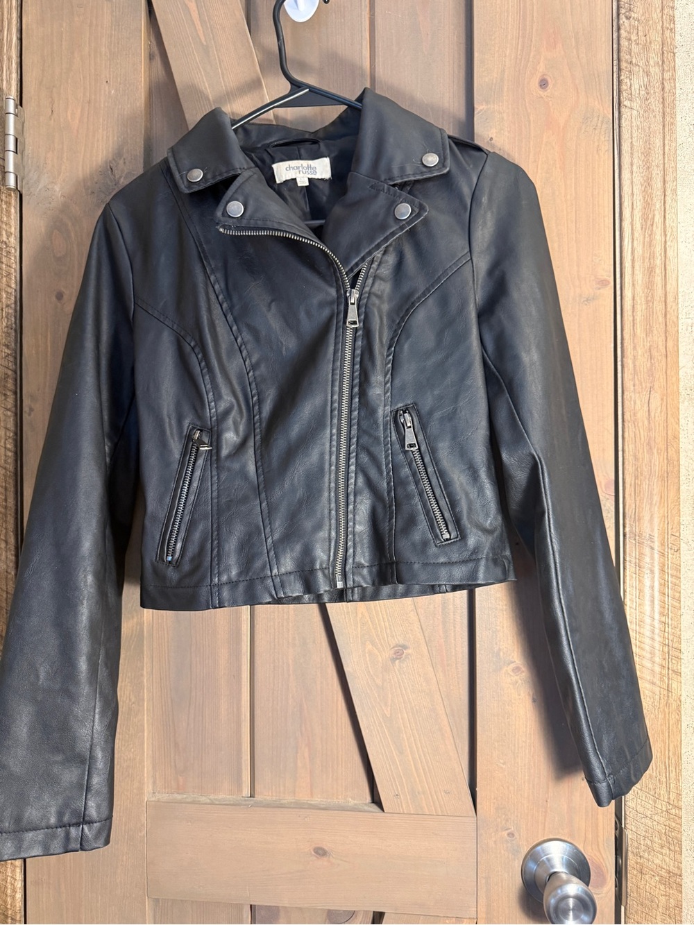 Charlotte Russe Black Faux Leather Moto-Style Jacket